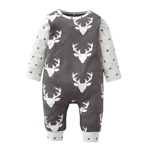 Newborn Infant Baby Boy Girl Deer Printing Patchwork Long Sleeve Romper One-pieces Toddler Clothes Xmas Outfits Christmas