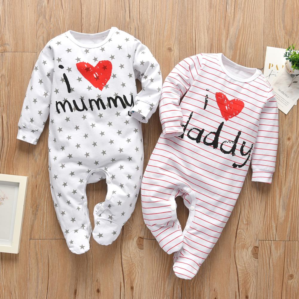 Newborn Infant Baby Boys Girls Romper Pajama Cotton Cute Letter I Love Daddy and Mummy Long Sleeve Jumpsuit Toddler Clothes