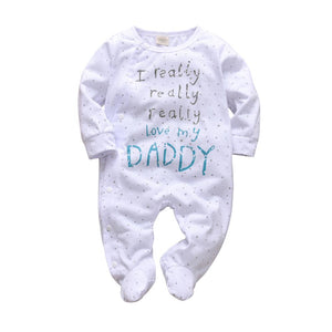 Newborn Infant Baby Boys Girls Romper Pajama Cotton Cute Letter I Love Daddy and Mummy Long Sleeve Jumpsuit Toddler Clothes