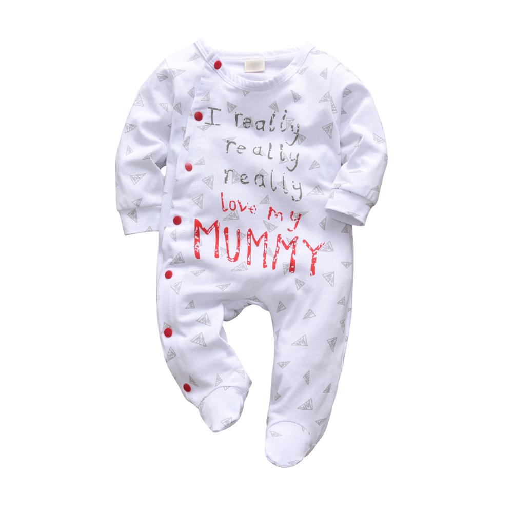 Newborn Infant Baby Boys Girls Romper Pajama Cotton Cute Letter I Love Daddy and Mummy Long Sleeve Jumpsuit Toddler Clothes