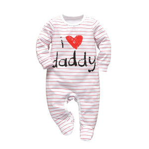 Newborn Infant Baby Boys Girls Romper Pajama Cotton Cute Letter I Love Daddy and Mummy Long Sleeve Jumpsuit Toddler Clothes