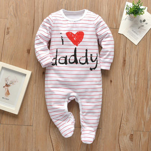 Newborn Infant Baby Boys Girls Romper Pajama Cotton Cute Letter I Love Daddy and Mummy Long Sleeve Jumpsuit Toddler Clothes