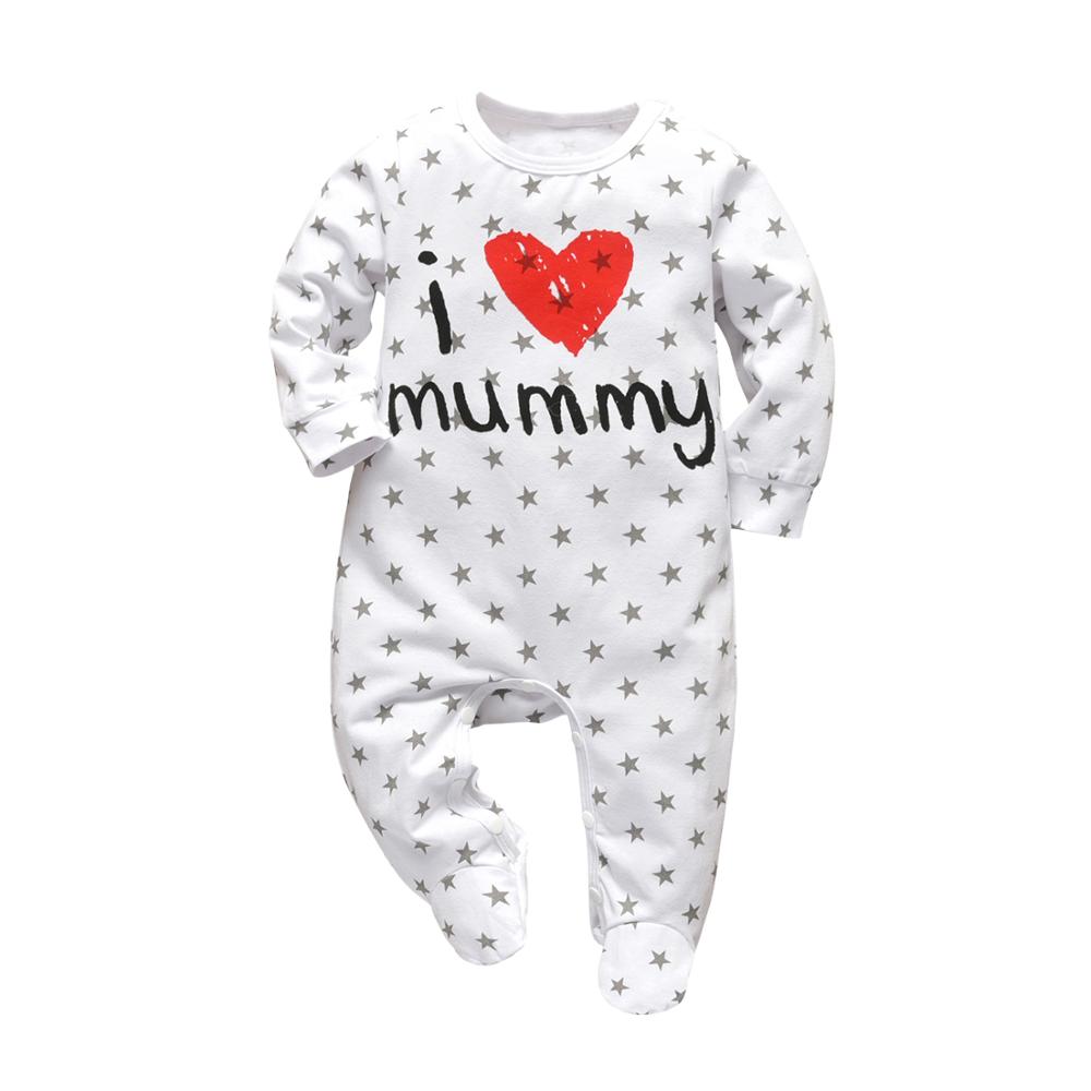 Newborn Infant Baby Boys Girls Romper Pajama Cotton Cute Letter I Love Daddy and Mummy Long Sleeve Jumpsuit Toddler Clothes