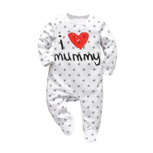 Newborn Infant Baby Boys Girls Romper Pajama Cotton Cute Letter I Love Daddy and Mummy Long Sleeve Jumpsuit Toddler Clothes