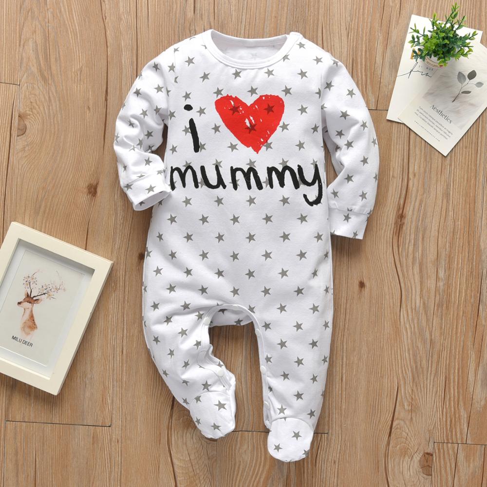 Newborn Infant Baby Boys Girls Romper Pajama Cotton Cute Letter I Love Daddy and Mummy Long Sleeve Jumpsuit Toddler Clothes