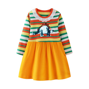 Princess Party Girls Dresses Stitching Cotton Kids Clothing Fashion Striped Children's Dress Tops for Girls Christmas Dresses