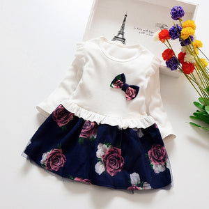 Spring Autumn Toddler Girl Dress Cotton Long Sleeve Toddler Dress Floral Bow Kids Dresses for Girls Fashion Girls Clothing