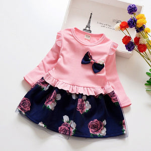 Spring Autumn Toddler Girl Dress Cotton Long Sleeve Toddler Dress Floral Bow Kids Dresses for Girls Fashion Girls Clothing