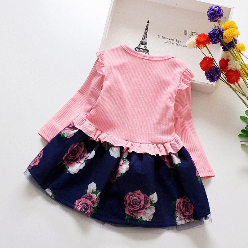 Spring Autumn Toddler Girl Dress Cotton Long Sleeve Toddler Dress Floral Bow Kids Dresses for Girls Fashion Girls Clothing