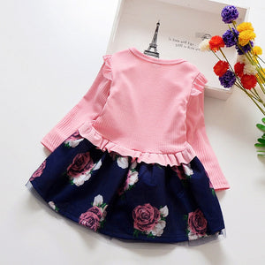 Spring Autumn Toddler Girl Dress Cotton Long Sleeve Toddler Dress Floral Bow Kids Dresses for Girls Fashion Girls Clothing