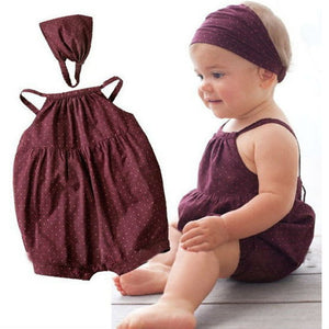 Summer Baby Girl Romper Deep Red Round Dots Harnesses and Headband Newborn Baby Girl Clothes Infant Toddler Clothing Outfits