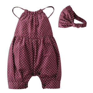 Summer Baby Girl Romper Deep Red Round Dots Harnesses and Headband Newborn Baby Girl Clothes Infant Toddler Clothing Outfits