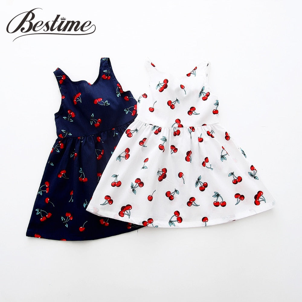 Summer Girl Dress Children Cotton Sleeveless Dresses Cherry Print Kids Dress for Girls Fashion Girls Clothing