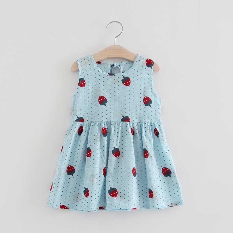 Summer Girl Dress Children Cotton Sleeveless Dresses Cherry Print Kids Dress for Girls Fashion Girls Clothing