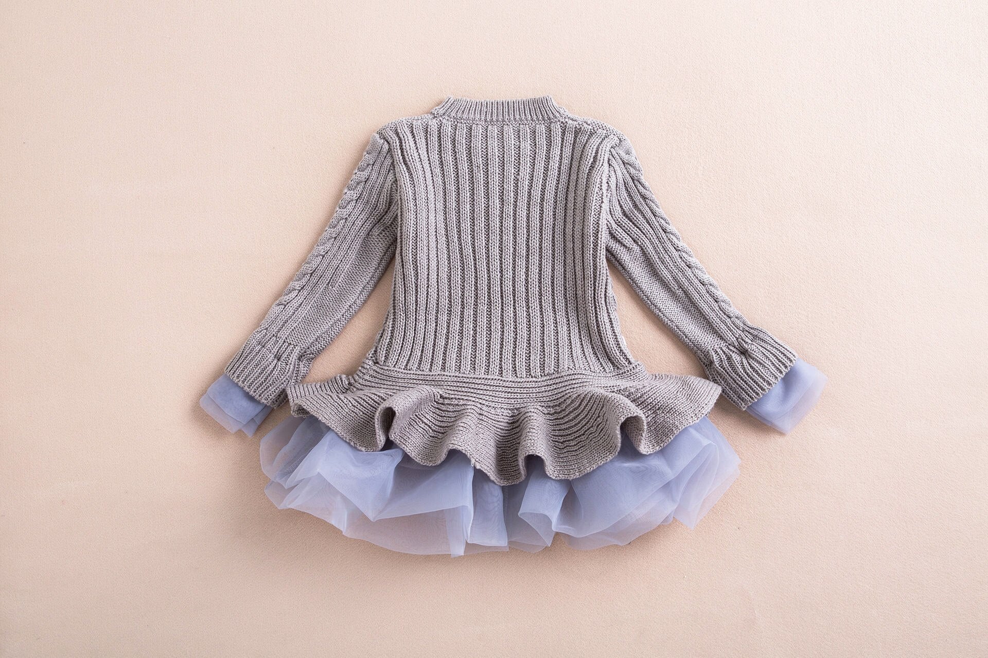 Winter Kid Costume Sweet Tutu Dresses Fashion Ruched Long Sleeve Sweaters Girls Dress Warm O-Neck Toddler Girl Fall Clothes