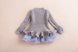 Winter Kid Costume Sweet Tutu Dresses Fashion Ruched Long Sleeve Sweaters Girls Dress Warm O-Neck Toddler Girl Fall Clothes